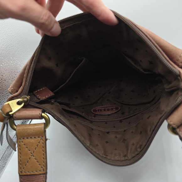 Fossil Morgan Zip Top Crossbody Messenger Shoulder Bag Brown Pebble Leather - Picture 7 of 14